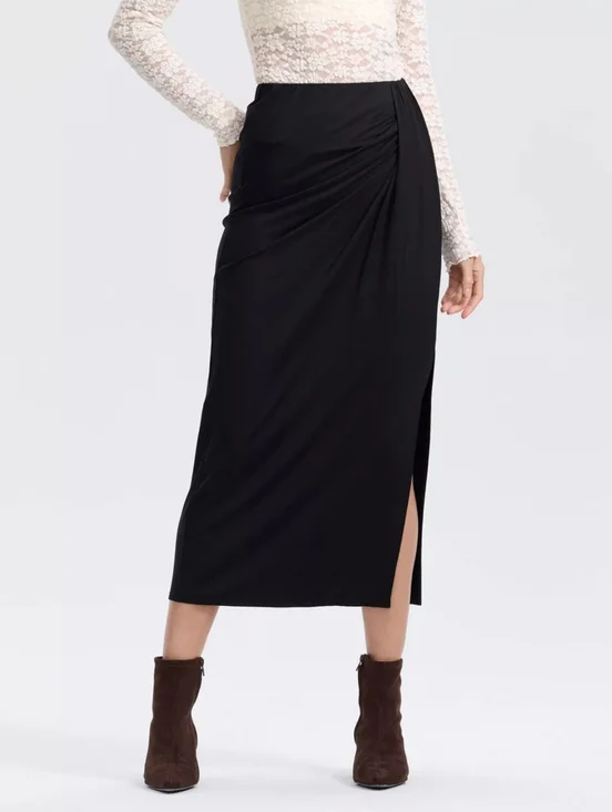 a new day Black Side-Slit Maxi Skirt with Gathering Size S - Picture 1 of 3